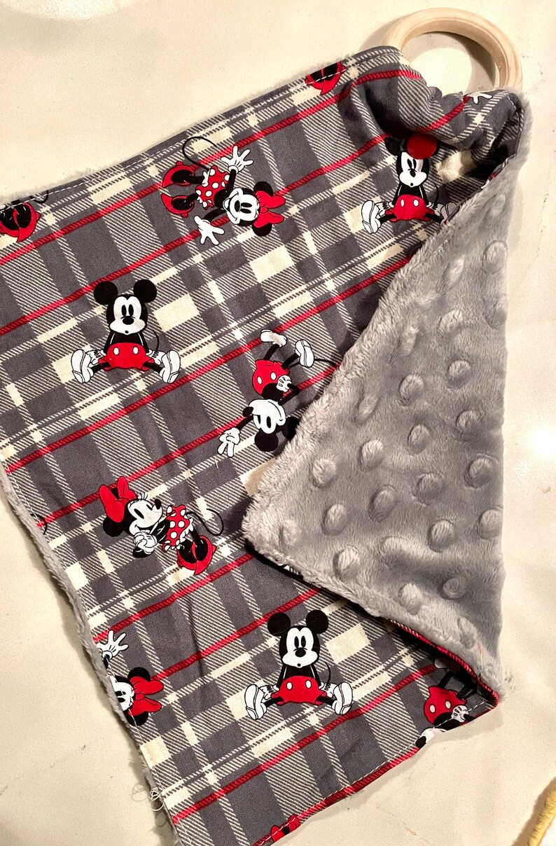 Minky Lovey With Wood Teething Ring Etsy