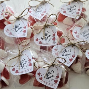 Hen Party Sweets, Hen Party Favours, heart sweets, personalised favours, Hen do Favours, Hen Weekend party bag favours, birthday sweet bags