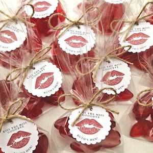 Recuerdos personalizados para despedidas de soltera, caramelos con forma de labios de cereza, bolsitas de dulces "Besa a la señorita"