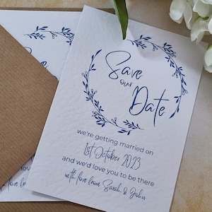 Cartes « Save the Date » avec enveloppes - personnalisées - bleu marine - faire-part de mariage - réservez cette date - se marier - enveloppes incluses
