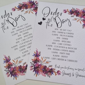 Order of the Day Karten - Auftrag der Ereignisse - Hochzeitstag Timeline - personalisiert - Blumen - Hochzeitspapeterie - made 4 erinnerungen von Sarah
