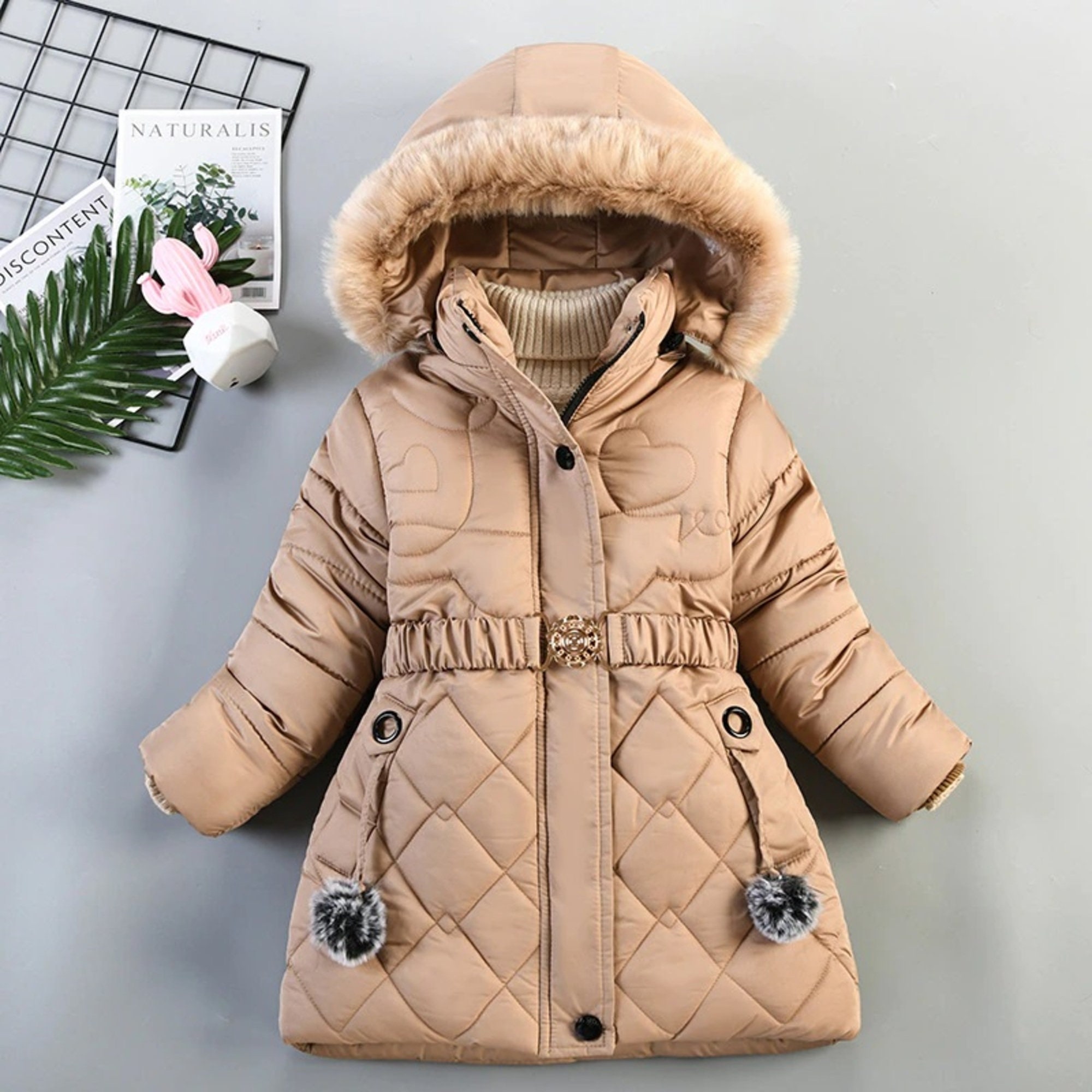 Happy Cherry Boys Girls Winter Thick Jacket Warm Fleece Fur Lining