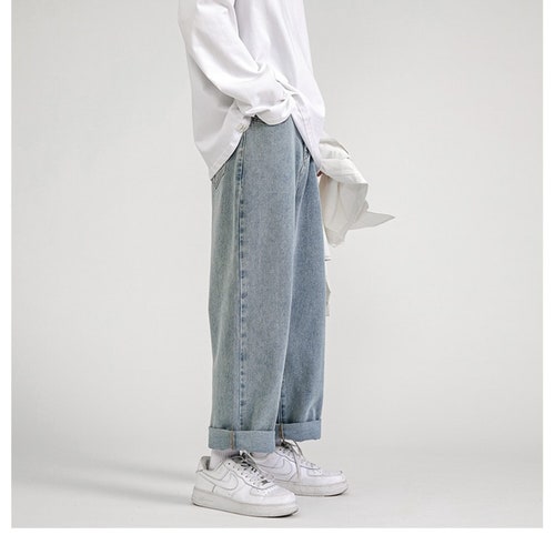 Korean Fashion Men's Baggy Jeans Classic All-match Solid - Etsy