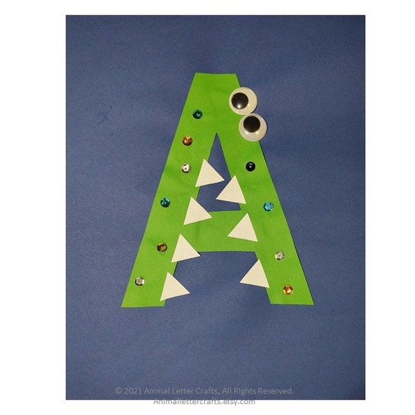 Letter A Alligator Animal Letter Craft Printable - Phonics and Fine Motor Preschool and Kindergarten Activity - Cut and Paste Alphabet Craft