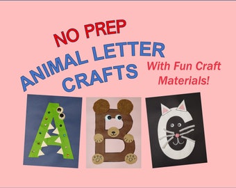 Alphabet Animal Letter Crafts - Fine Motor Preschool Kindergarten 1st Grade Activity - Cut and Paste Phonics Letter Sound Practice - No Prep