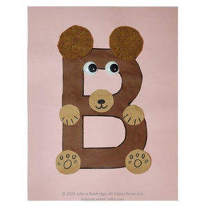Letra B Urso Animal Letter Craft para impressão - Fônica e atividade motora fina para pré-escola e jardim de infância - Cortar e colar artesanato do alfabeto