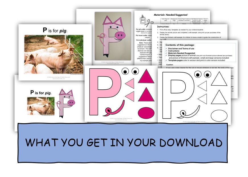Letter P Pig Printable - Color in or Print in Color - Cut and Paste - Alphabet Craft - Phonics ...