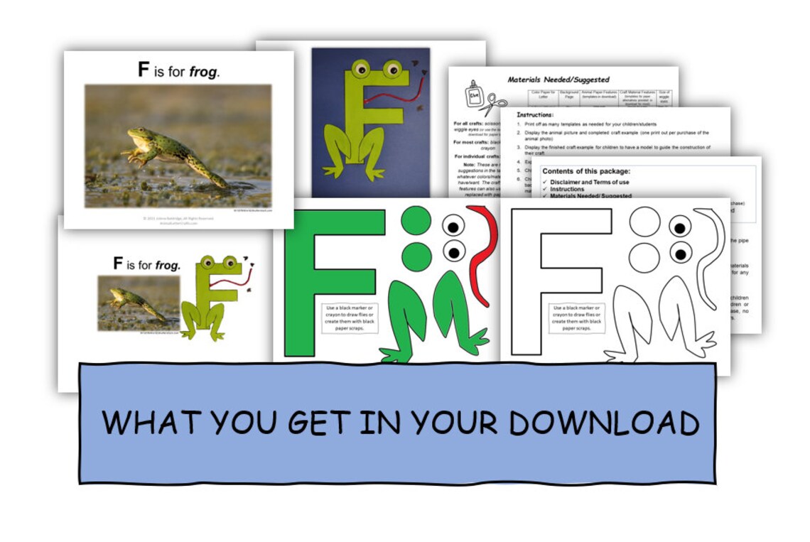 Letter F Frog Printable Color in or Print in Color Cut and Paste Alphabet Craft Phonics Fine ...