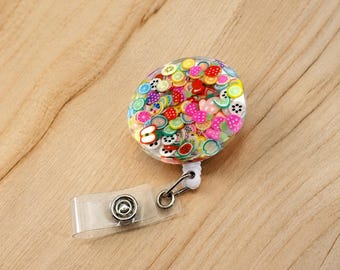 Fruit Slices Badge Reel, Polymer Clay Badge Reel, Colorful Fruit ID Holder Happy Vibes Retractable Badge Holder Cute Nurse Gift Teacher Gift
