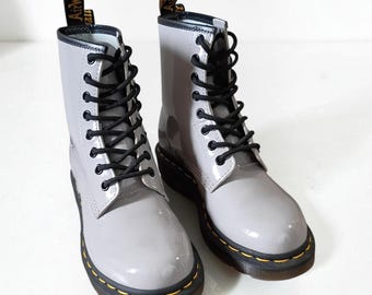 Dr. Martens 1460 Grey Patent Leather 8-Eye Lace Up Boots