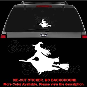 Halloween Witch Broomstick Flying Decal Sticker For Car, Truck, Motorcycle, Windows, Bumper, Laptop, Helmet, Wall, Home Office Decor