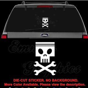 Engine Piston Skull Crossbones Decal Sticker For Car, Truck, Motorcycle, Windows, Bumper, Laptop, Helmet, Home Office Decor