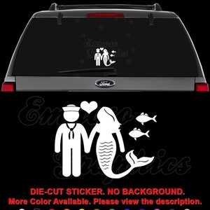 Mermaid Sailor Couple Love Sailing Sailboat Decal Sticker For Car, Truck, Motorcycle, Windows, Bumper, Laptop, Helmet, Home Office Decor