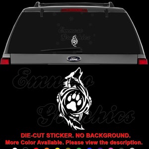 Tribal Art Wolf Howling Paw Foot Print Decal Sticker For Car, Truck, Motorcycle, Windows, Bumper, Laptop, Helmet, Wall, Home Office Decor