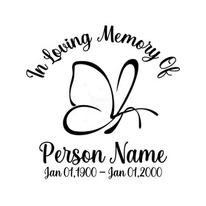 Custom In Loving Memory Memorial Beautiful Butterfly Die Cut Decal Sticker RIP Personalized Name Date Car Truck Window, Quantity Discount!