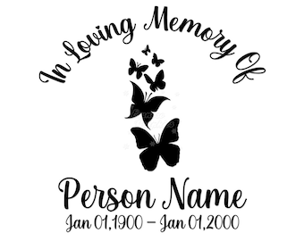Custom In Loving Memory Memorial Butterflies Flying Die Cut Decal Sticker RIP Personalized Name Date Car Truck Window, Quantity Discount!