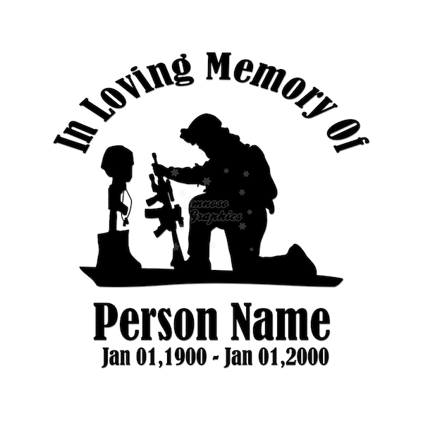 Custom In Loving Memory Memorial Fallen Soldier Military Cross Die Cut Decal Sticker Personalized Name Date Car Truck Window, Qty Discount!