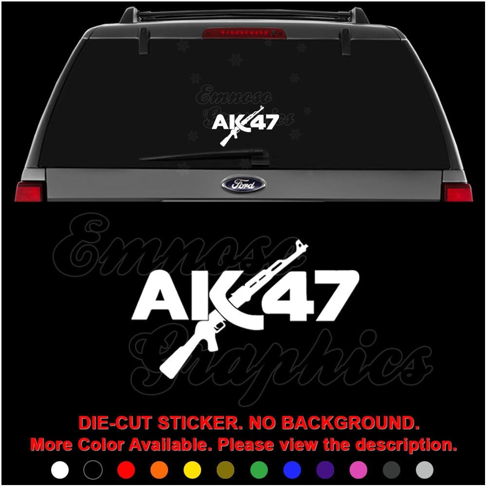 AK-47 Assault Rifle AK47 Gun Russian Decal Sticker For Car, Truck, Motorcycle, Windows, Bumper, Laptop, Helmet, Wall, Home Office Decor