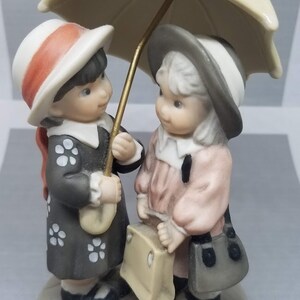 Vintage 1999 Enesco “I Promise You Shelter From The Rain” Girls Under Umbrella Collectable Porcelain Figurine, Christmas Gift, Gift For Her