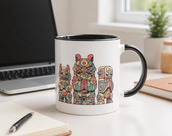 Caneca de café Monstros Adoráveis - Caneca de cerâmica preta de 325ml