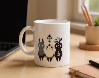 Caneca Adoráveis Monstrinhos - Caneca de Cerâmica Preta de 325ml - Presente para Amantes de Café
