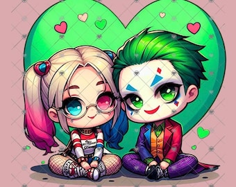 Chibi Joker and Harley PNG: Mad Love Digital File, sublimation, DTF, UVDTF, Insta Download