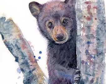 North American Black Bear Cub watercolor fine art Giclée print