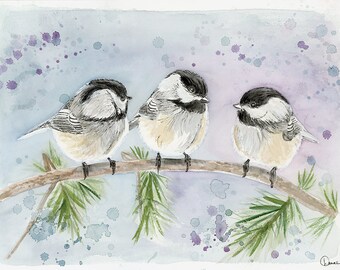 Banditry of Chickadees watercolor