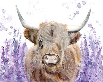 Highland Cow watercolor fine art Giclée print