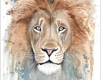 King of the Forest, Lion watercolor art print