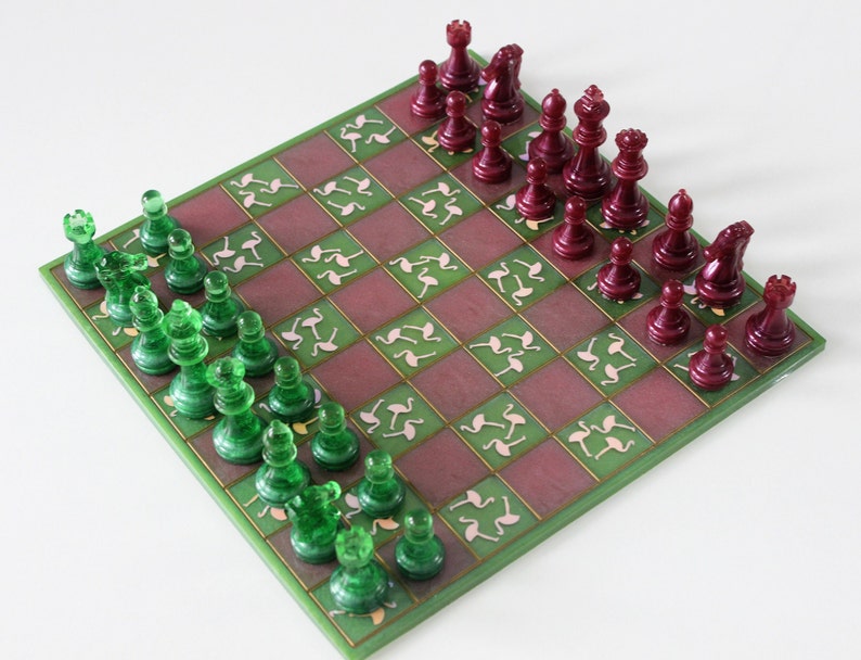 Flamingo Chess Set Custom Resin Chess Pieces With Board Etsy