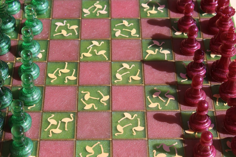 Flamingo Chess Set Custom Resin Chess Pieces With Board Etsy