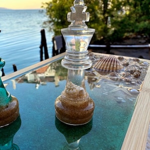 Handmade Resin Ocean Chess Set with Seashells & Wooden Box