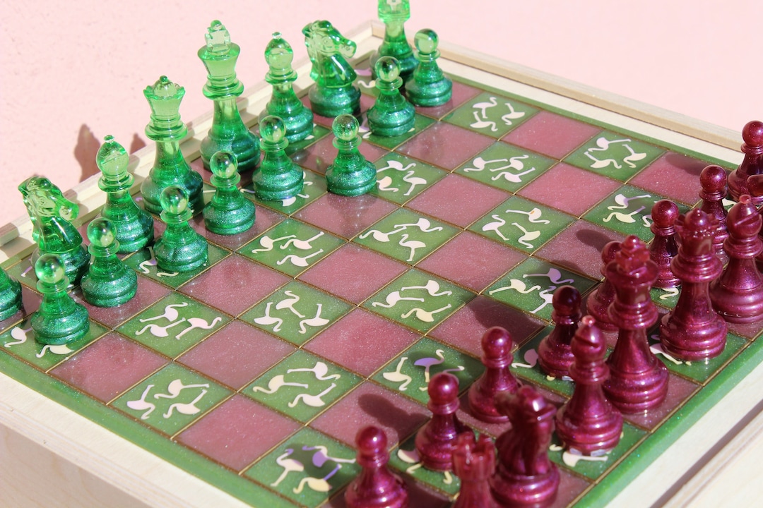 Flamingo Chess Set Custom Resin Chess Pieces With Board Etsy
