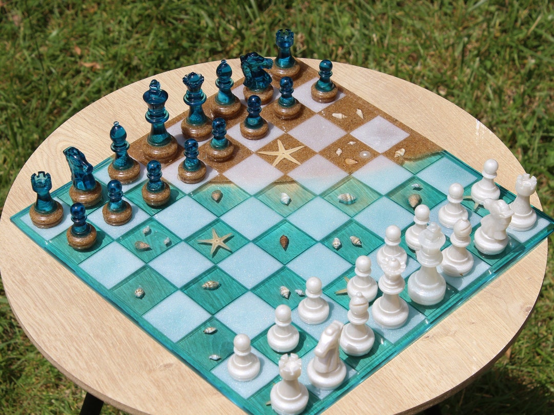 Beach Chess Set With Storage Ocean Beach Themed Resin Chess Etsy