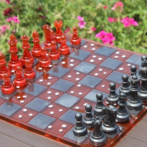 Handmade Epoxy Resin Chess Set with Wooden Box
