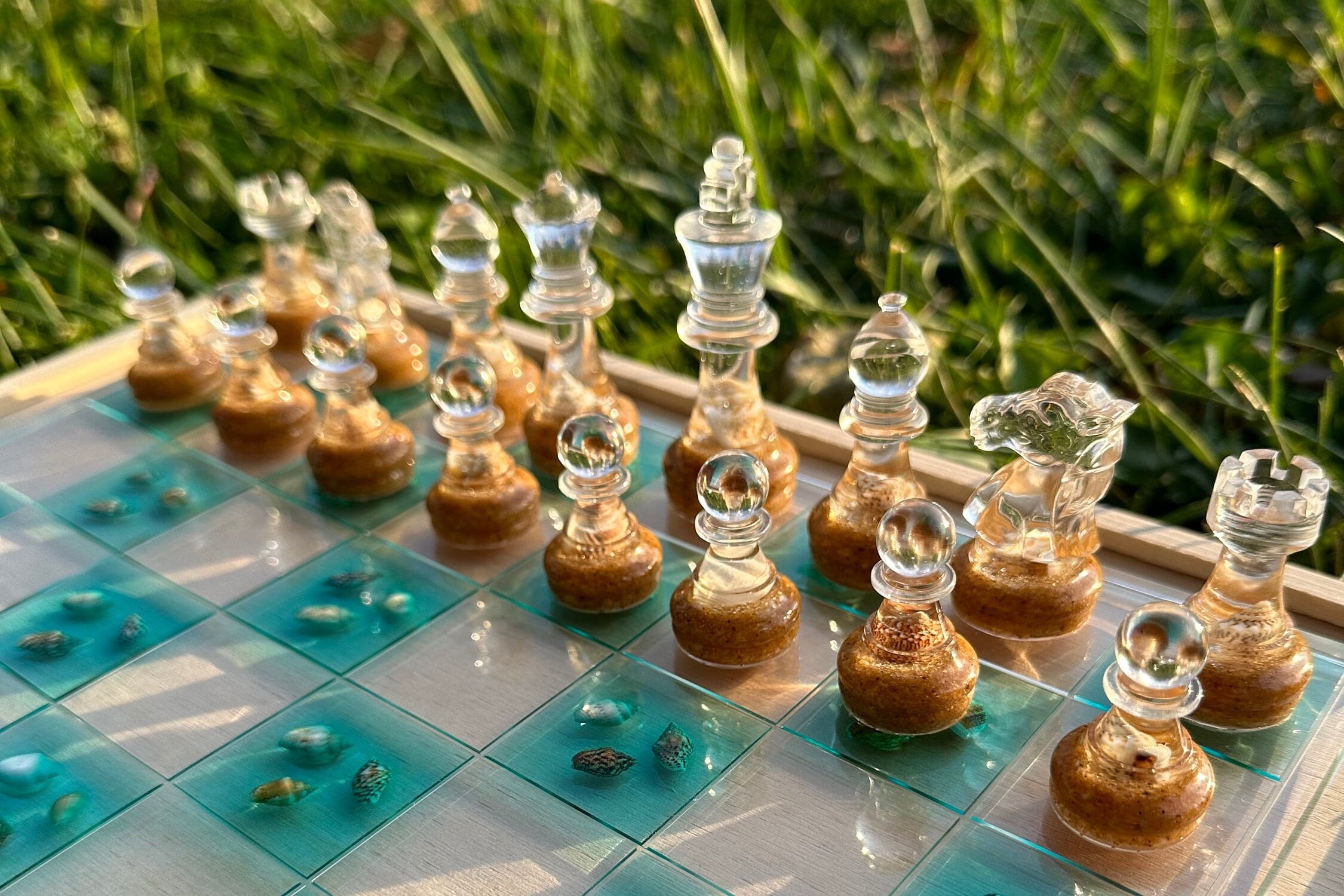 Ocean Design Chess Set, Beach Themed Personalized Handmade Resin Chess ...