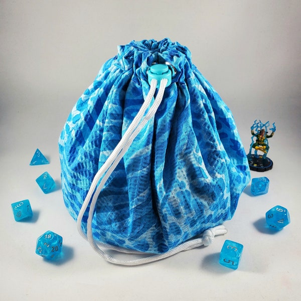 Riesige blaue Kordelzug-Würfeltaschentaschen, D20-Aufbewahrung, Polyedrischer Beutel, DND-Reisesack, Spielzubehörbehälter, handgemachtes Gamer-DM-Geschenk