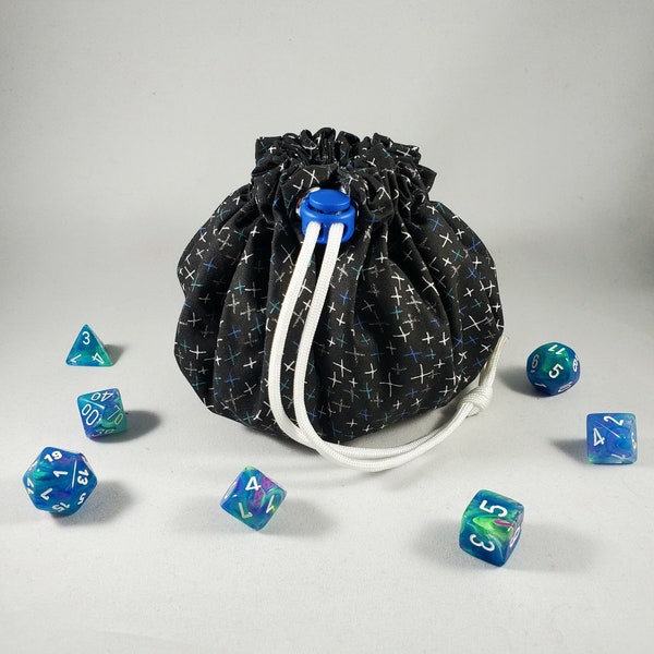 Black Drawstring Dice Bag with Pockets for D20 Storage- Polyhedral Pouch, DND Travel Sack, Tabletop Game Accessories- Nerdy Gamer DM GM Gift