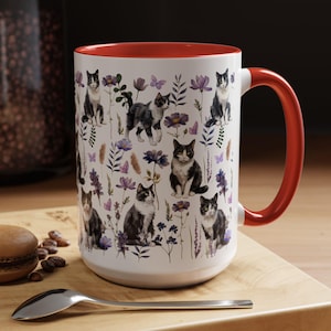 Tuxedo Cat Mug Tuxedo Cat Coffee Cup Tuxedo Cat Coffee Mug Floral Tuxedo Cat Mug Cottagecore Tuxedo Cat Gifts Tuxedo Cat Mugs Tuxedo Cat Mom