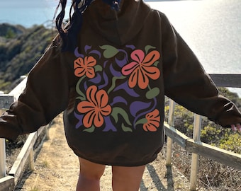 Boho Blumen Hoodie Botanischer Natur Hoodie Retro Gewellter Wildblumen Hoodie Cottagecore Hoodie Floral Hoodie Minimalistischer Wildblumen Pullover