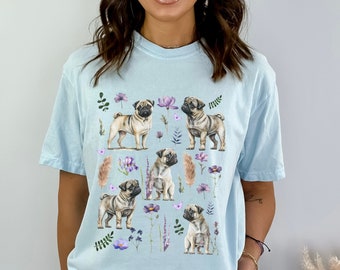 Pug Shirt Pug TShirt Pug Mama Pug Gifts Wild Flower Shirt Pug Mom T Shirt Pug Lover Gift Cottage Core Shirt Pug Dog Shirts Pugs Shirt