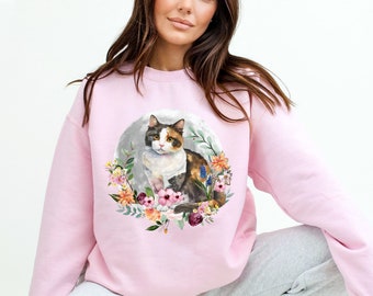 Calico Cat Sweatshirt Calico Cat Gifts Cat Mom sweatshirt Cat Themed Gifts Gifts For Cat People Calico Cat Crewneck Kawaii Sweater
