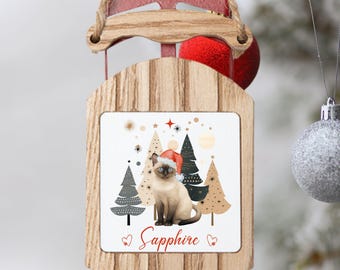 シャム猫のクリスマスオーナメント：パーソナライズされた陶器のペット