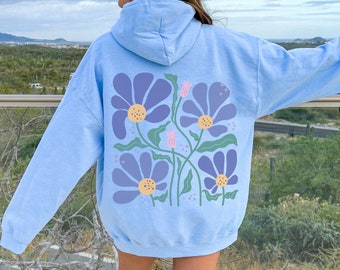 Boho Flowers Hoodie Botanical Nature Hoodie Retro Wavy Wildflower Hoodie Cottagecore Hoodie Floral Hoodie Minimalist Wildflower Sweater