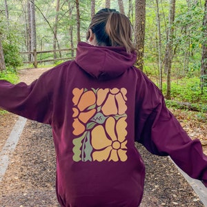 Retro Flower Boho Flowers Hoodie Botanical Nature Hoodie Retro Wavy Wildflower Hoodie Cottagecore Hoodie Floral Hoodie Wildflower Sweater