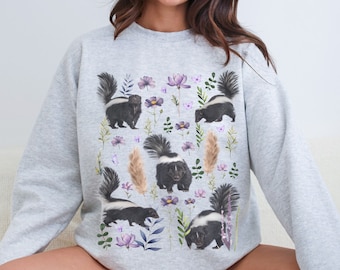 Skunk Sweatshirt Skunk Sweater Skunk Shirt Kawaii Skunk Shirt Skunk Crewneck Cute Skunks Lover Cottagecore Clothes Wildflower Sweater