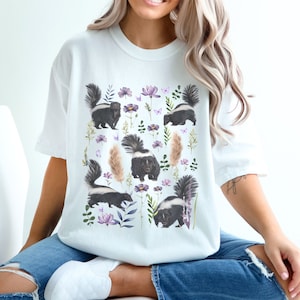 Skunk Shirt Kawaii Clothes Cute Skunks Tshirt Skunk Lover T Shirt Cottage Core Shirt Wild Flower Shirt Skunk Themed Gift Floral Skunk tshirt