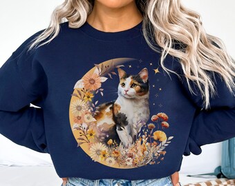 Calico Cat Sweatshirt Calico Cat Gift Calico Cat Shirt Crewneck Sweatshirts For Women Calico Cat Floral Cat Calico Cat Sweater Calico Mom