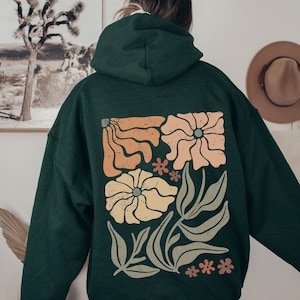 Boho Flowers Hoodie Botanical Nature Hoodie Retro Wavy Wildflower Hoodie Cottagecore Hoodie Floral Hoodie Minimalist Wildflower Sweater